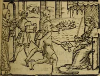 An illustration from Erste Theil der Hoffhaltung des Türckhischen Keysers vnd Othomañischen Reichs Beschreibung : darinn nicht allein der Türcken Empter ... sonder auch aller Türckischen Keysern Namen, Thaten, Krieg vnd Handel, so sie wider die Christen vnd Heyden haben verbracht, biss auff diss M.D.LXXVIII. Jar erstreckt vnd aussgeführet, auff das fleissigst verzeichnet vnd beschrieben : dessgleichen von der Türcken Aberglauben, Religion, Gottesdienst vnd Ceremonien ... : der ander Theil, wahrhaffte Beschreibung aller namhafften Geschichten, Thaten, Handlungen, Krieg ... so sich zwischen den Turcken vnd Christen vom Jar M.D.XX. biss auff das M.D.LXXVIII. Jar ... haben verloffen vnd zugetragen (1578)