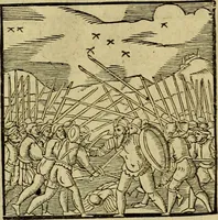 An illustration from Erste Theil der Hoffhaltung des Türckhischen Keysers vnd Othomañischen Reichs Beschreibung : darinn nicht allein der Türcken Empter ... sonder auch aller Türckischen Keysern Namen, Thaten, Krieg vnd Handel, so sie wider die Christen vnd Heyden haben verbracht, biss auff diss M.D.LXXVIII. Jar erstreckt vnd aussgeführet, auff das fleissigst verzeichnet vnd beschrieben : dessgleichen von der Türcken Aberglauben, Religion, Gottesdienst vnd Ceremonien ... : der ander Theil, wahrhaffte Beschreibung aller namhafften Geschichten, Thaten, Handlungen, Krieg ... so sich zwischen den Turcken vnd Christen vom Jar M.D.XX. biss auff das M.D.LXXVIII. Jar ... haben verloffen vnd zugetragen (1578)