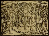 An illustration from Erste Theil der Hoffhaltung des Türckhischen Keysers vnd Othomañischen Reichs Beschreibung : darinn nicht allein der Türcken Empter ... sonder auch aller Türckischen Keysern Namen, Thaten, Krieg vnd Handel, so sie wider die Christen vnd Heyden haben verbracht, biss auff diss M.D.LXXVIII. Jar erstreckt vnd aussgeführet, auff das fleissigst verzeichnet vnd beschrieben : dessgleichen von der Türcken Aberglauben, Religion, Gottesdienst vnd Ceremonien ... : der ander Theil, wahrhaffte Beschreibung aller namhafften Geschichten, Thaten, Handlungen, Krieg ... so sich zwischen den Turcken vnd Christen vom Jar M.D.XX. biss auff das M.D.LXXVIII. Jar ... haben verloffen vnd zugetragen (1578)
