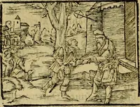 An illustration from Erste Theil der Hoffhaltung des Türckhischen Keysers vnd Othomañischen Reichs Beschreibung : darinn nicht allein der Türcken Empter ... sonder auch aller Türckischen Keysern Namen, Thaten, Krieg vnd Handel, so sie wider die Christen vnd Heyden haben verbracht, biss auff diss M.D.LXXVIII. Jar erstreckt vnd aussgeführet, auff das fleissigst verzeichnet vnd beschrieben : dessgleichen von der Türcken Aberglauben, Religion, Gottesdienst vnd Ceremonien ... : der ander Theil, wahrhaffte Beschreibung aller namhafften Geschichten, Thaten, Handlungen, Krieg ... so sich zwischen den Turcken vnd Christen vom Jar M.D.XX. biss auff das M.D.LXXVIII. Jar ... haben verloffen vnd zugetragen (1578)