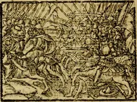 An illustration from Erste Theil der Hoffhaltung des Türckhischen Keysers vnd Othomañischen Reichs Beschreibung : darinn nicht allein der Türcken Empter ... sonder auch aller Türckischen Keysern Namen, Thaten, Krieg vnd Handel, so sie wider die Christen vnd Heyden haben verbracht, biss auff diss M.D.LXXVIII. Jar erstreckt vnd aussgeführet, auff das fleissigst verzeichnet vnd beschrieben : dessgleichen von der Türcken Aberglauben, Religion, Gottesdienst vnd Ceremonien ... : der ander Theil, wahrhaffte Beschreibung aller namhafften Geschichten, Thaten, Handlungen, Krieg ... so sich zwischen den Turcken vnd Christen vom Jar M.D.XX. biss auff das M.D.LXXVIII. Jar ... haben verloffen vnd zugetragen (1578)