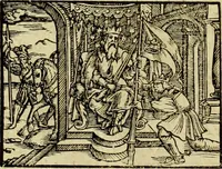 An illustration from Erste Theil der Hoffhaltung des Türckhischen Keysers vnd Othomañischen Reichs Beschreibung : darinn nicht allein der Türcken Empter ... sonder auch aller Türckischen Keysern Namen, Thaten, Krieg vnd Handel, so sie wider die Christen vnd Heyden haben verbracht, biss auff diss M.D.LXXVIII. Jar erstreckt vnd aussgeführet, auff das fleissigst verzeichnet vnd beschrieben : dessgleichen von der Türcken Aberglauben, Religion, Gottesdienst vnd Ceremonien ... : der ander Theil, wahrhaffte Beschreibung aller namhafften Geschichten, Thaten, Handlungen, Krieg ... so sich zwischen den Turcken vnd Christen vom Jar M.D.XX. biss auff das M.D.LXXVIII. Jar ... haben verloffen vnd zugetragen (1578)