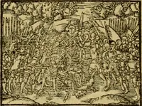 An illustration from Erste Theil der Hoffhaltung des Türckhischen Keysers vnd Othomañischen Reichs Beschreibung : darinn nicht allein der Türcken Empter ... sonder auch aller Türckischen Keysern Namen, Thaten, Krieg vnd Handel, so sie wider die Christen vnd Heyden haben verbracht, biss auff diss M.D.LXXVIII. Jar erstreckt vnd aussgeführet, auff das fleissigst verzeichnet vnd beschrieben : dessgleichen von der Türcken Aberglauben, Religion, Gottesdienst vnd Ceremonien ... : der ander Theil, wahrhaffte Beschreibung aller namhafften Geschichten, Thaten, Handlungen, Krieg ... so sich zwischen den Turcken vnd Christen vom Jar M.D.XX. biss auff das M.D.LXXVIII. Jar ... haben verloffen vnd zugetragen (1578)