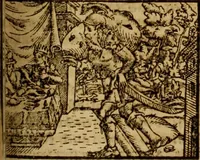 An illustration from Erste Theil der Hoffhaltung des Türckhischen Keysers vnd Othomañischen Reichs Beschreibung : darinn nicht allein der Türcken Empter ... sonder auch aller Türckischen Keysern Namen, Thaten, Krieg vnd Handel, so sie wider die Christen vnd Heyden haben verbracht, biss auff diss M.D.LXXVIII. Jar erstreckt vnd aussgeführet, auff das fleissigst verzeichnet vnd beschrieben : dessgleichen von der Türcken Aberglauben, Religion, Gottesdienst vnd Ceremonien ... : der ander Theil, wahrhaffte Beschreibung aller namhafften Geschichten, Thaten, Handlungen, Krieg ... so sich zwischen den Turcken vnd Christen vom Jar M.D.XX. biss auff das M.D.LXXVIII. Jar ... haben verloffen vnd zugetragen (1578)