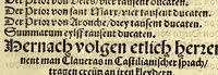 An illustration from Erzelung der Künigreych in Hispanien auch der selben järlich nutzung und einkom[m]ens mit sampt de[n] herschafften dem selben Künigreych zügehörig. : Mer ein alte Prophecey Kay. Carl betreffend (1532)