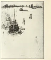 An illustration from Etchings and Drypoints : the Property of Judson S. Dutcher of Ellenville, N. Y., Whistler's "Prince's Candle Works," Two Undescribed First States; Trial Proof of "The Two Doorways"; Underscribed Trial Proof of "The Greenwich Pensioner," among Seventy-six Rare Signed Proofs and Other Whistler Items; The Only Known Copy of the First State of Zorn's "Omnibus," "The Waltz" and "The Cigarette Girl," and Other Zorn Prints;.. (1911)