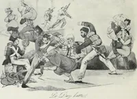 An illustration from Europas Fürsten im Sittenspiegel der Karikatur, mit 468 Textillustrationen und 72 farbigen Kunstblättern nach seltenen und amüsanten Karikaturen, aus allen Ländern und Zeitepochen (1908)