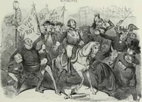 An illustration from Europas Fürsten im Sittenspiegel der Karikatur, mit 468 Textillustrationen und 72 farbigen Kunstblättern nach seltenen und amüsanten Karikaturen, aus allen Ländern und Zeitepochen (1908)