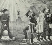 An illustration from Europas Fürsten im Sittenspiegel der Karikatur, mit 468 Textillustrationen und 72 farbigen Kunstblättern nach seltenen und amüsanten Karikaturen, aus allen Ländern und Zeitepochen (1908)