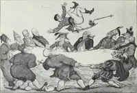 An illustration from Europas Fürsten im Sittenspiegel der Karikatur, mit 468 Textillustrationen und 72 farbigen Kunstblättern nach seltenen und amüsanten Karikaturen, aus allen Ländern und Zeitepochen (1908)
