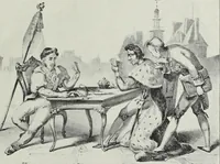 An illustration from Europas Fürsten im Sittenspiegel der Karikatur, mit 468 Textillustrationen und 72 farbigen Kunstblättern nach seltenen und amüsanten Karikaturen, aus allen Ländern und Zeitepochen (1908)