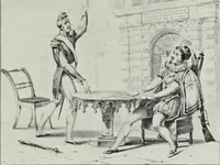 An illustration from Europas Fürsten im Sittenspiegel der Karikatur, mit 468 Textillustrationen und 72 farbigen Kunstblättern nach seltenen und amüsanten Karikaturen, aus allen Ländern und Zeitepochen (1908)