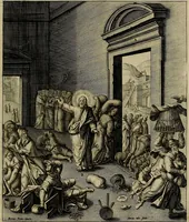 An illustration from Evangelicae historiae imagines : ex ordine euangeliorum, quae toto anno in missae sacrificio recitantur, in ordinem temporis vitae Christi digestae (1593)
