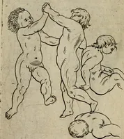 An illustration from The excellency of the pen and pencil, exemplifying the uses of them in the most exquisite and mysterious arts of drawing, etching, engraving, limning. Painting in oyl, washing of maps & pictures. Also the way to cleanse any old painting, and preserve the colours. Collected from the writings of the ablest masters, both antient and modern, as Albert Durer, P. Lomantius, and divers others. Furnished with divers cuts in copper, being copied from the best masters, and here inserted for examples for the learner to practice by .. (1668)