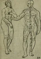 An illustration from The excellency of the pen and pencil, exemplifying the uses of them in the most exquisite and mysterious arts of drawing, etching, engraving, limning. Painting in oyl, washing of maps & pictures. Also the way to cleanse any old painting, and preserve the colours. Collected from the writings of the ablest masters, both antient and modern, as Albert Durer, P. Lomantius, and divers others. Furnished with divers cuts in copper, being copied from the best masters, and here inserted for examples for the learner to practice by .. (1668)