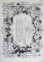 An illustration from Exercitatio alphabetica nova et utilissima, variis expressa lingvis et characteribvs : raris ornamentis, vmbris & recessibvs, picture̦, architecturaeque speciosa : nusquam ante hac edita (1569)