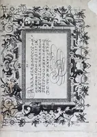 An illustration from Exercitatio alphabetica nova et utilissima, variis expressa lingvis et characteribvs : raris ornamentis, vmbris & recessibvs, picture̦, architecturaeque speciosa : nusquam ante hac edita (1569)