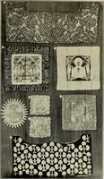 An illustration from Exhibition of national Russian art, 17th, 18th and early 19th centuries : peasant embroideries, costumes, headdresses, hand-woven materials, laces, ikons, articles of silver, copper, etc. (1900)