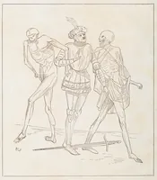 An illustration from Explication de la Danse des morts de la Chaise-Dieu, fresque inédite du XVe siècle, précédée de quelques détails sur les autres monumens de ce genre, par Achille Jubinal. (1841)