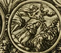 An illustration from Eyfer-schallende und andacht-funcklende marianische Lob-Trompeten, oder, Uber der glorwürdigsten Himmels-Königin Mariae vornehmste Feste : als dero heilwärtige Empfängnuss, erfreuliche Geburt löbliche Opferung ... Sinn-Bildern gezierte Lob-Reden ... (1696)