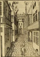 An illustration from Eyn schön nützlich Büchlin vnd Vnderweisung der Kunst des Messens mit dem Zirckel, Richtscheidt oder Linial : zu nutz allen Kunstliebhabern fürnemlich den Malern, Bildhawern, Goldschmiden, Seidenstikern, Steynmetzen, Scheinern auch allen Andern so sich der Kunst des Messens (Perspectiua zü latin gnant) zügebrauchen Lust haben : darin Man auch solche Kunst leichter dan ausz etzlichen hieuorgetruckten Büchern begreiffen vn lernen mag mit vil [i.e., 56] schönen darzü dienenden Figuren (1531)