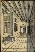 Picture 46 of 80 from Eyn schön nützlich Büchlin vnd Vnderweisung der Kunst des Messens mit dem Zirckel, Richtscheidt oder Linial : zu nutz allen Kunstliebhabern fürnemlich den Malern, Bildhawern, Goldschmiden, Seidenstikern, Steynmetzen, Scheinern auch allen Andern so sich der Kunst des Messens (Perspectiua zü latin gnant) zügebrauchen Lust haben : darin Man auch solche Kunst leichter dan ausz etzlichen hieuorgetruckten Büchern begreiffen vn lernen mag mit vil [i.e., 56] schönen darzü dienenden Figuren (1531), leaf 56
