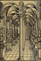 Picture 47 of 80 from Eyn schön nützlich Büchlin vnd Vnderweisung der Kunst des Messens mit dem Zirckel, Richtscheidt oder Linial : zu nutz allen Kunstliebhabern fürnemlich den Malern, Bildhawern, Goldschmiden, Seidenstikern, Steynmetzen, Scheinern auch allen Andern so sich der Kunst des Messens (Perspectiua zü latin gnant) zügebrauchen Lust haben : darin Man auch solche Kunst leichter dan ausz etzlichen hieuorgetruckten Büchern begreiffen vn lernen mag mit vil [i.e., 56] schönen darzü dienenden Figuren (1531), leaf 58