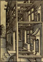 Picture 55 of 80 from Eyn schön nützlich Büchlin vnd Vnderweisung der Kunst des Messens mit dem Zirckel, Richtscheidt oder Linial : zu nutz allen Kunstliebhabern fürnemlich den Malern, Bildhawern, Goldschmiden, Seidenstikern, Steynmetzen, Scheinern auch allen Andern so sich der Kunst des Messens (Perspectiua zü latin gnant) zügebrauchen Lust haben : darin Man auch solche Kunst leichter dan ausz etzlichen hieuorgetruckten Büchern begreiffen vn lernen mag mit vil [i.e., 56] schönen darzü dienenden Figuren (1531), leaf 70