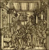 An illustration from Eyn schön nützlich Büchlin vnd Vnderweisung der Kunst des Messens mit dem Zirckel, Richtscheidt oder Linial : zu nutz allen Kunstliebhabern fürnemlich den Malern, Bildhawern, Goldschmiden, Seidenstikern, Steynmetzen, Scheinern auch allen Andern so sich der Kunst des Messens (Perspectiua zü latin gnant) zügebrauchen Lust haben : darin Man auch solche Kunst leichter dan ausz etzlichen hieuorgetruckten Büchern begreiffen vn lernen mag mit vil [i.e., 56] schönen darzü dienenden Figuren (1531)