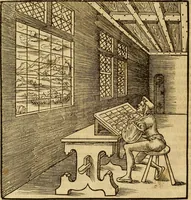 Picture 77 of 80 from Eyn schön nützlich Büchlin vnd Vnderweisung der Kunst des Messens mit dem Zirckel, Richtscheidt oder Linial : zu nutz allen Kunstliebhabern fürnemlich den Malern, Bildhawern, Goldschmiden, Seidenstikern, Steynmetzen, Scheinern auch allen Andern so sich der Kunst des Messens (Perspectiua zü latin gnant) zügebrauchen Lust haben : darin Man auch solche Kunst leichter dan ausz etzlichen hieuorgetruckten Büchern begreiffen vn lernen mag mit vil [i.e., 56] schönen darzü dienenden Figuren (1531), leaf 95