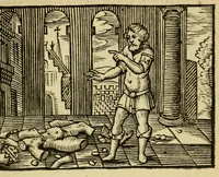 An illustration from Fabulæ Æsopi Graecè & Latinè, nunc denuo selectæ : eæ item, quas Avienus carmine expressit, accedit ranarum et murium pugna, Homero olim adscripta cum ... figuris .. (1660)