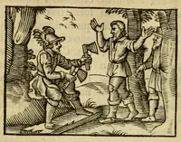 An illustration from Fabulæ Æsopi Graecè & Latinè, nunc denuo selectæ : eæ item, quas Avienus carmine expressit, accedit ranarum et murium pugna, Homero olim adscripta cum ... figuris .. (1660)