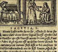 An illustration from Facetie di Poggio firorentino : historiate, nuouamente ristampate, & con somma diligentia reuiste et corrette (1547)