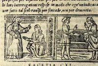 An illustration from Facetie di Poggio firorentino : historiate, nuouamente ristampate, & con somma diligentia reuiste et corrette (1547)
