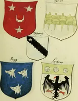 An illustration from Fac simile of an ancient heraldic manuscript (1822)