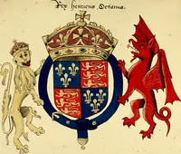 An illustration from Fac simile of a contemporary roll with the names and the arms of the sovereign and of the spiritual and temporal peers who sat in Parliament held at Westminster on the 5th of February in the sixth year of the reign of King Henry the Eighth, anno domini, 1515, in the possession of Thomas Willement (1829)