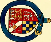 An illustration from Fac simile of a contemporary roll with the names and the arms of the sovereign and of the spiritual and temporal peers who sat in Parliament held at Westminster on the 5th of February in the sixth year of the reign of King Henry the Eighth, anno domini, 1515, in the possession of Thomas Willement (1829)