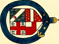 An illustration from Fac simile of a contemporary roll with the names and the arms of the sovereign and of the spiritual and temporal peers who sat in Parliament held at Westminster on the 5th of February in the sixth year of the reign of King Henry the Eighth, anno domini, 1515, in the possession of Thomas Willement (1829)