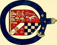 An illustration from Fac simile of a contemporary roll with the names and the arms of the sovereign and of the spiritual and temporal peers who sat in Parliament held at Westminster on the 5th of February in the sixth year of the reign of King Henry the Eighth, anno domini, 1515, in the possession of Thomas Willement (1829)