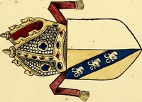 An illustration from Fac simile of a contemporary roll with the names and the arms of the sovereign and of the spiritual and temporal peers who sat in Parliament held at Westminster on the 5th of February in the sixth year of the reign of King Henry the Eighth, anno domini, 1515, in the possession of Thomas Willement (1829)