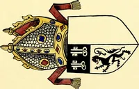 An illustration from Fac simile of a contemporary roll with the names and the arms of the sovereign and of the spiritual and temporal peers who sat in Parliament held at Westminster on the 5th of February in the sixth year of the reign of King Henry the Eighth, anno domini, 1515, in the possession of Thomas Willement (1829)