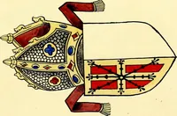 An illustration from Fac simile of a contemporary roll with the names and the arms of the sovereign and of the spiritual and temporal peers who sat in Parliament held at Westminster on the 5th of February in the sixth year of the reign of King Henry the Eighth, anno domini, 1515, in the possession of Thomas Willement (1829)