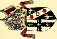 An illustration from Fac simile of a contemporary roll with the names and the arms of the sovereign and of the spiritual and temporal peers who sat in Parliament held at Westminster on the 5th of February in the sixth year of the reign of King Henry the Eighth, anno domini, 1515, in the possession of Thomas Willement (1829)