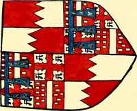 An illustration from Fac simile of a contemporary roll with the names and the arms of the sovereign and of the spiritual and temporal peers who sat in Parliament held at Westminster on the 5th of February in the sixth year of the reign of King Henry the Eighth, anno domini, 1515, in the possession of Thomas Willement (1829)