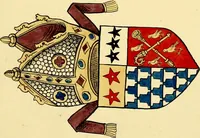 An illustration from Fac simile of a contemporary roll with the names and the arms of the sovereign and of the spiritual and temporal peers who sat in Parliament held at Westminster on the 5th of February in the sixth year of the reign of King Henry the Eighth, anno domini, 1515, in the possession of Thomas Willement (1829)