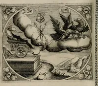 An illustration from Fama postuma, de virtutibus heroicis : quibus serenissima princeps ac domina D. Maria Archidux Austriae, Rheni Palatina vtriusque Bauariae Dux, et serenissimi quondam principis ac domini D. Caroli Archducis Austriae, Burgundiae, Styriae, Carinthiae, Carniolae Ducis Coniux, postea vidua augustam memoriae semper foelicis immortalitatem viuens moriens meruit (1609)