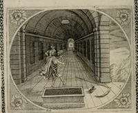 An illustration from Fama postuma, de virtutibus heroicis : quibus serenissima princeps ac domina D. Maria Archidux Austriae, Rheni Palatina vtriusque Bauariae Dux, et serenissimi quondam principis ac domini D. Caroli Archducis Austriae, Burgundiae, Styriae, Carinthiae, Carniolae Ducis Coniux, postea vidua augustam memoriae semper foelicis immortalitatem viuens moriens meruit (1609)