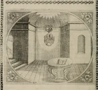 An illustration from Fama postuma, de virtutibus heroicis : quibus serenissima princeps ac domina D. Maria Archidux Austriae, Rheni Palatina vtriusque Bauariae Dux, et serenissimi quondam principis ac domini D. Caroli Archducis Austriae, Burgundiae, Styriae, Carinthiae, Carniolae Ducis Coniux, postea vidua augustam memoriae semper foelicis immortalitatem viuens moriens meruit (1609)