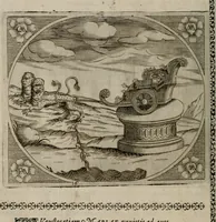 An illustration from Fama postuma, de virtutibus heroicis : quibus serenissima princeps ac domina D. Maria Archidux Austriae, Rheni Palatina vtriusque Bauariae Dux, et serenissimi quondam principis ac domini D. Caroli Archducis Austriae, Burgundiae, Styriae, Carinthiae, Carniolae Ducis Coniux, postea vidua augustam memoriae semper foelicis immortalitatem viuens moriens meruit (1609)