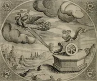 An illustration from Fama postuma, de virtutibus heroicis : quibus serenissima princeps ac domina D. Maria Archidux Austriae, Rheni Palatina vtriusque Bauariae Dux, et serenissimi quondam principis ac domini D. Caroli Archducis Austriae, Burgundiae, Styriae, Carinthiae, Carniolae Ducis Coniux, postea vidua augustam memoriae semper foelicis immortalitatem viuens moriens meruit (1609)